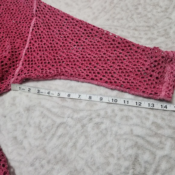 We the Free/Free People Napa Tee/Cover-Up Open Knit Crochet Oversized Sz L Pink - Picture 12 of 14